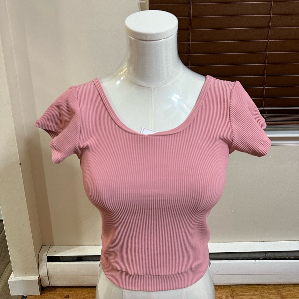 Pink and Purple Ribbed Women's Top